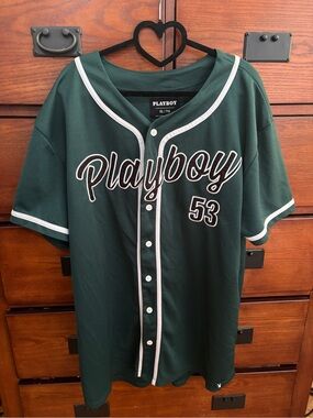 Playboy Green and Black Baseball Jersey Size XL